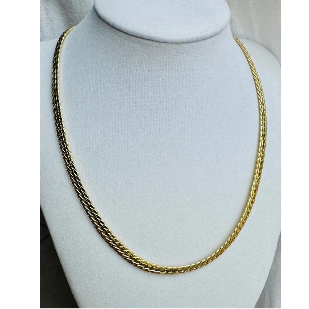 14k Laminated Gold Flat Curb Link Braided Wheat Chain Necklace